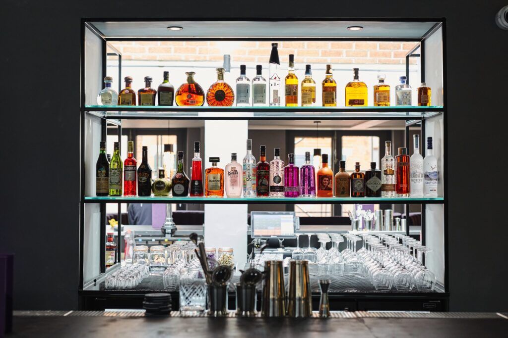 A well-stocked bar of premium spirits at Cognito: a Japanese restaurant in Lincoln